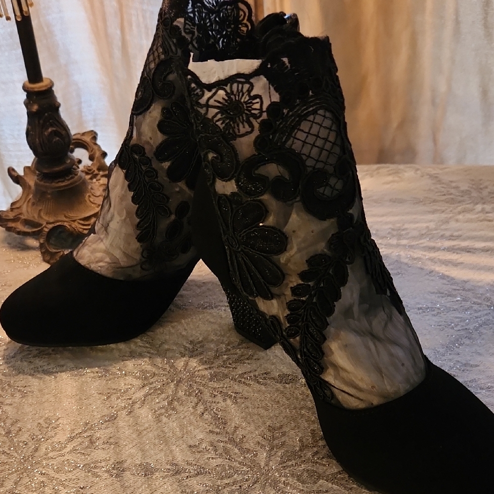 Gothic Black Lace Ankle Boots